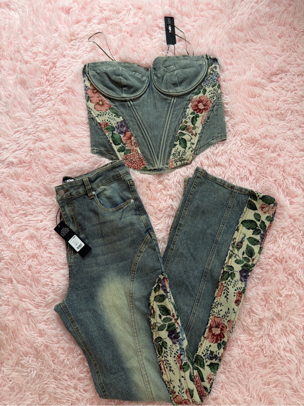 Amari Floral Stretch Bootcut Jeans with Corset